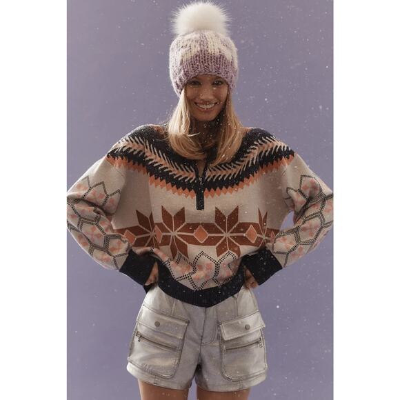 Anthropologie Maeve The Montana Mock Neck Half Zip Sweater Winter Size XS - Picture 1 of 8